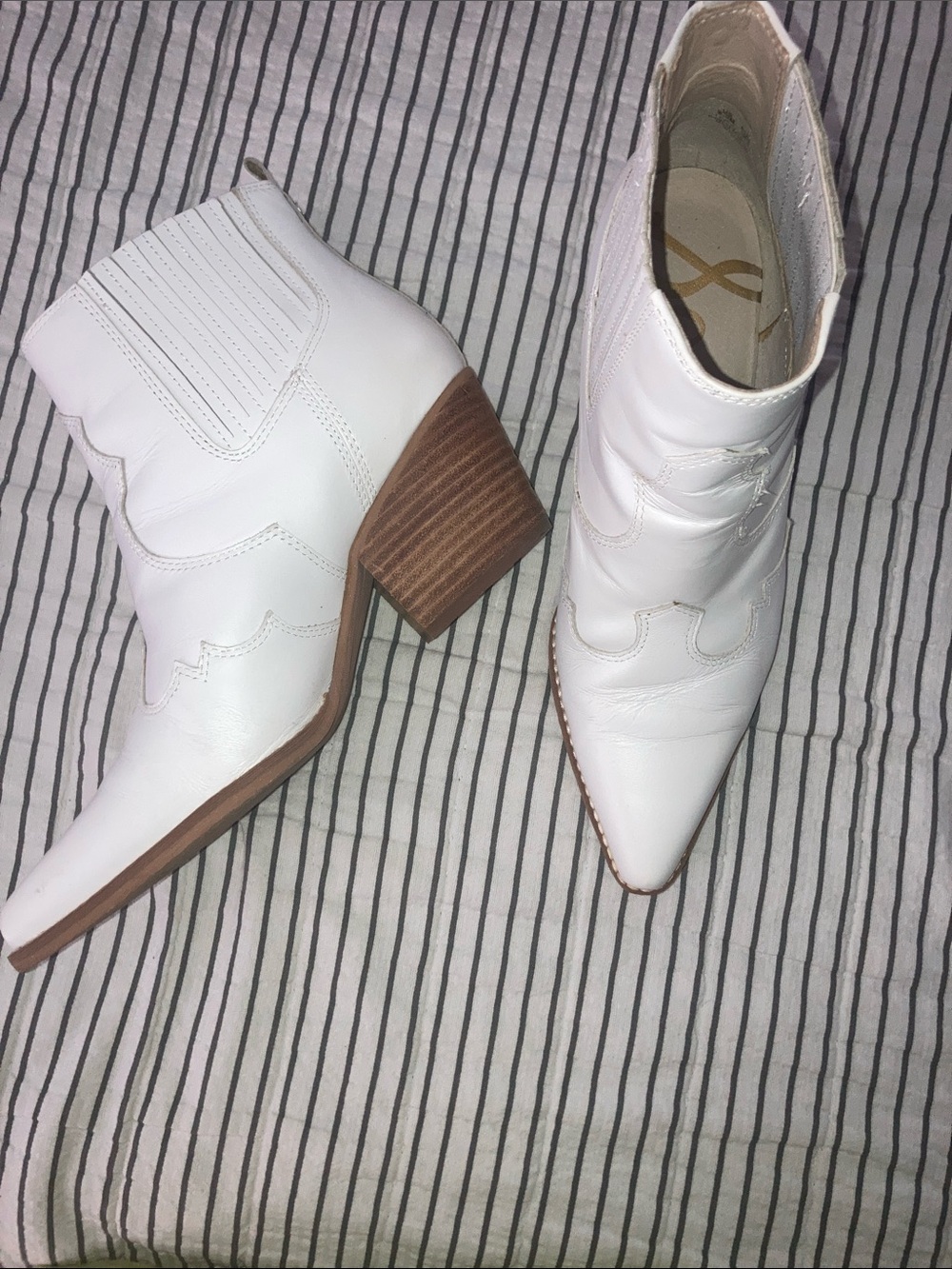 Sam Edelman White Pointed Western Ankle Boots